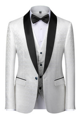 Newinlook Elegant Black and White Satin Shawl Lapel Prom Suit with Jacquard